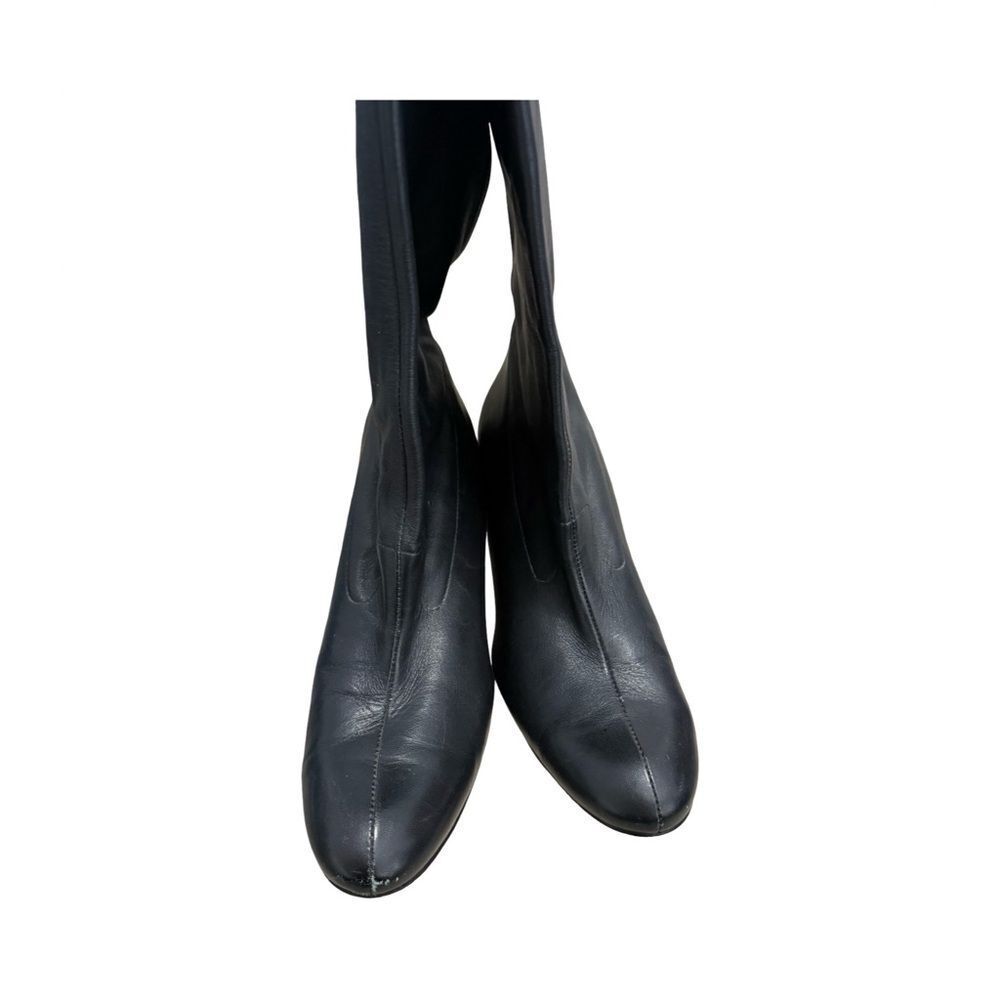 Antonio Melani Black Leather Pointed Toe Stiletto Knee High Boots Size 9M - Picture 3 of 6